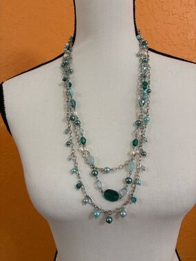 Lia Sophia Layered Aqua and Teal Beaded Necklace